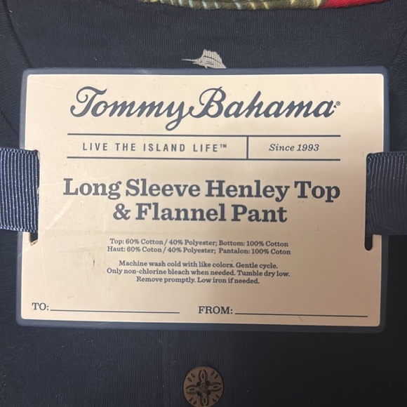 Tommy Bahama, long sleeve Henley top and flannel pant pajama set, new - Picture 2 of 6